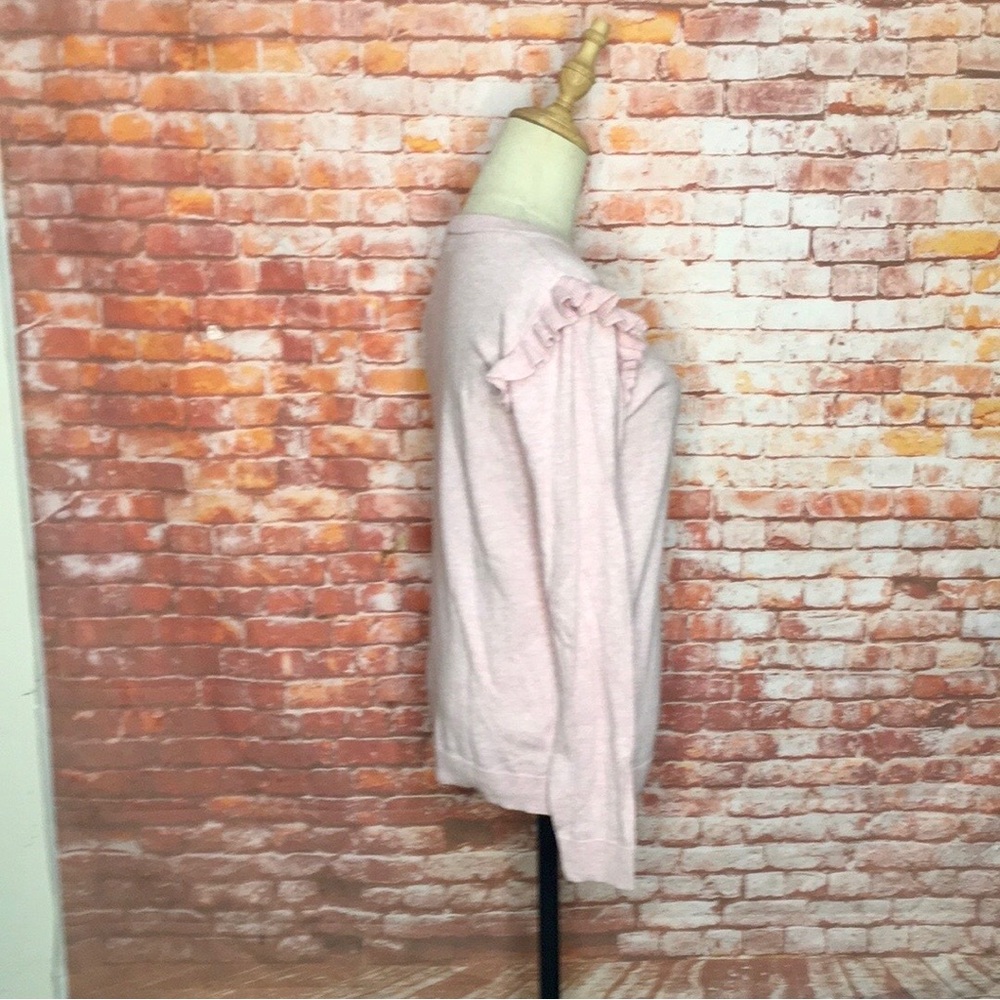 J Crew Light Pink Ruffled Long Sleeve Crewneck Sweater - Picture 3 of 9